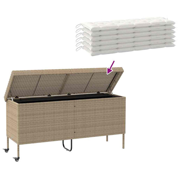 Gartentruhe Beige mit Rollen 160cm