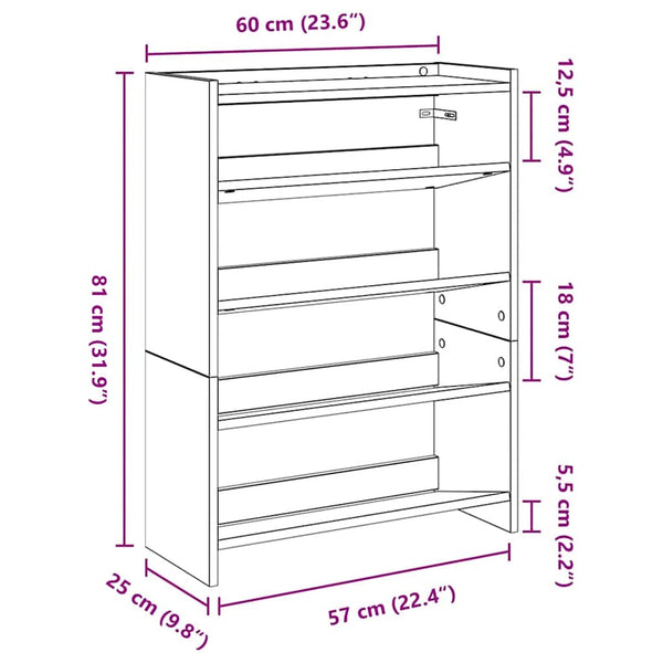 Schuhregal Schwarz 60x25x81 cm
