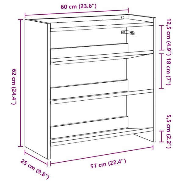 Betongraues Schuhregal 60x25x62 cm