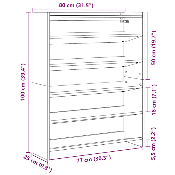 Schuhregal Grau Sonoma 80x25x100 cm