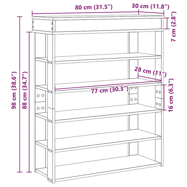 Schuhregal Schwarz 80x30x98 cm