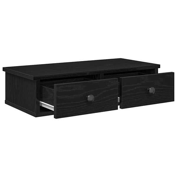Wandregal Schwarz mit Schubladen 60 cm