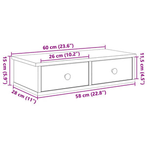 Wandregal Betongrau mit Schubladen 60 cm