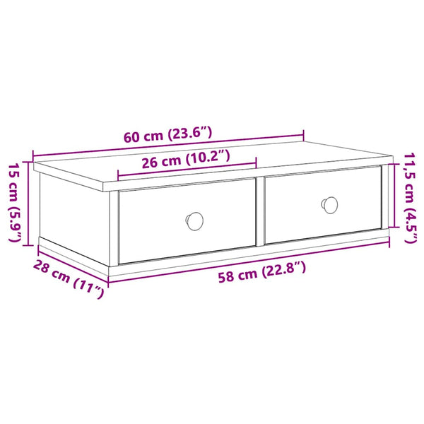 Wandregal mit Schubladen, Räuchereiche 60 cm