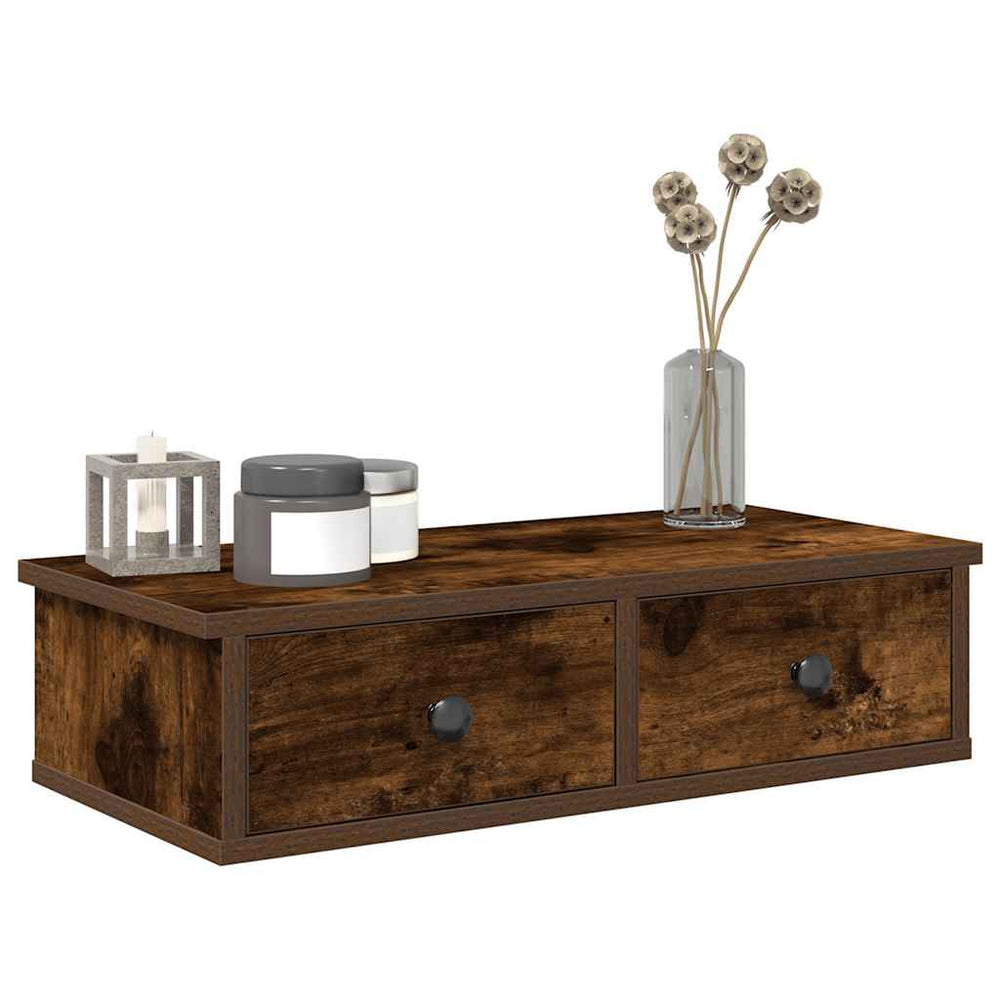 vidaXL Wall Shelf with Drawers Smoked Oak 60x28x15 cm Engineered Wood