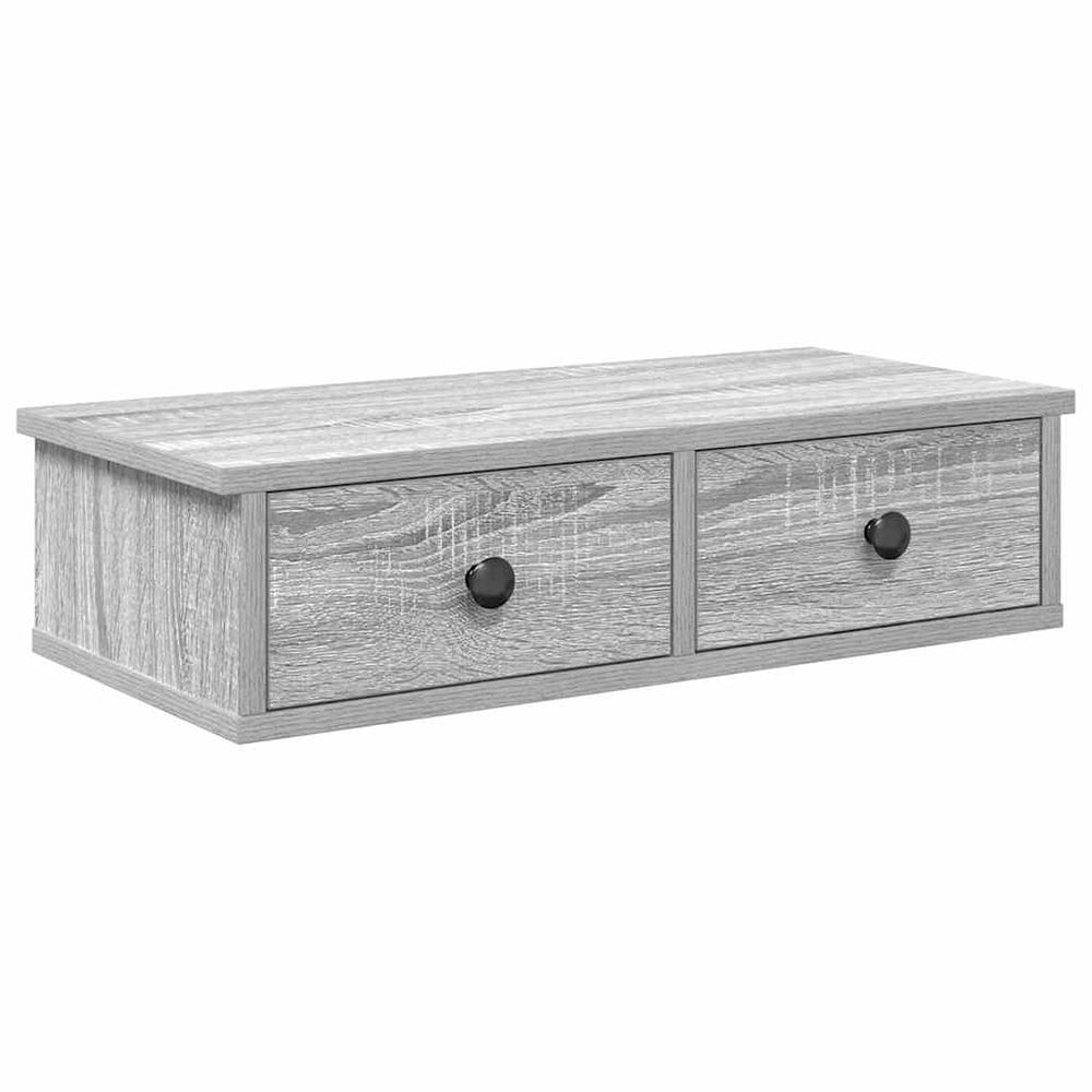 vidaXL Wall Shelf with Drawers Sonoma Grey 60x28x15 cm Engineered Wood