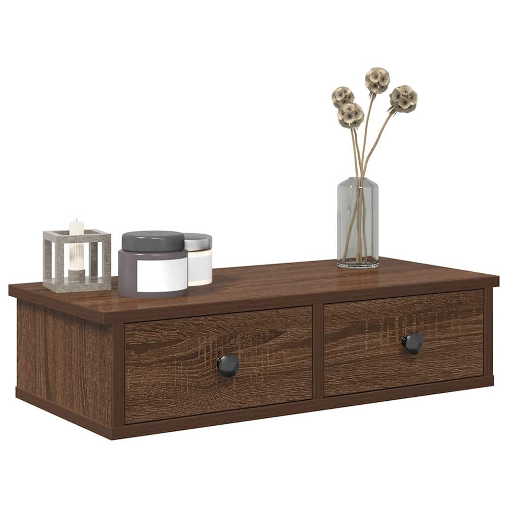 vidaXL Wall Shelf with Drawers Brown Oak 60x28x15 cm Engineered Wood