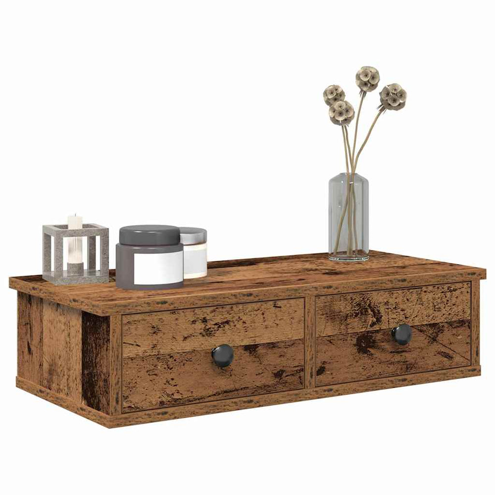 vidaXL Wall Shelf with Drawers Reclaimed Wood Look 60x28x15cm Engineered Wood