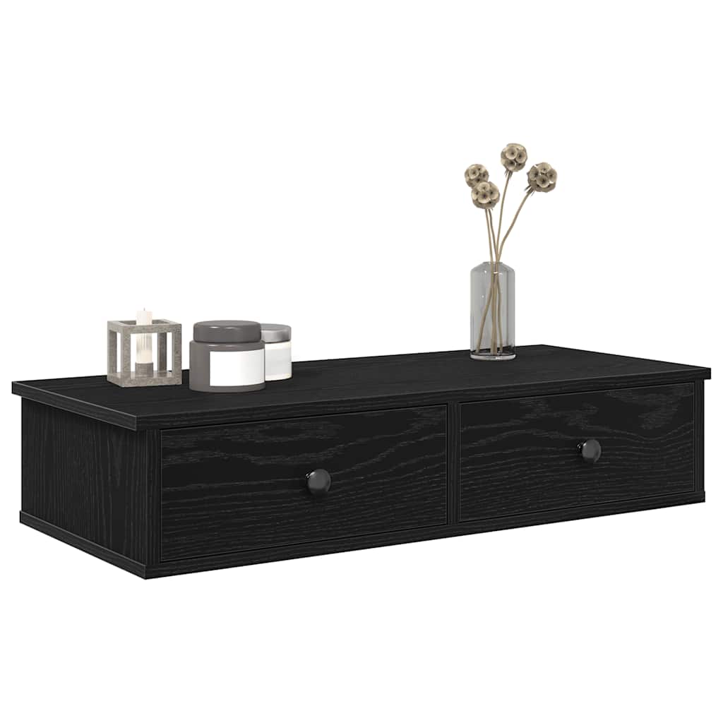 Schwarzes Wandregal mit Schubladen 80 cm