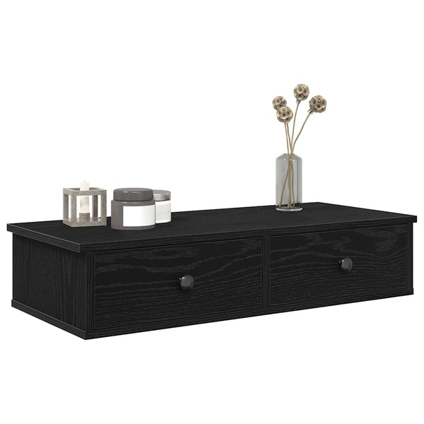 Schwarzes Wandregal mit Schubladen 80 cm