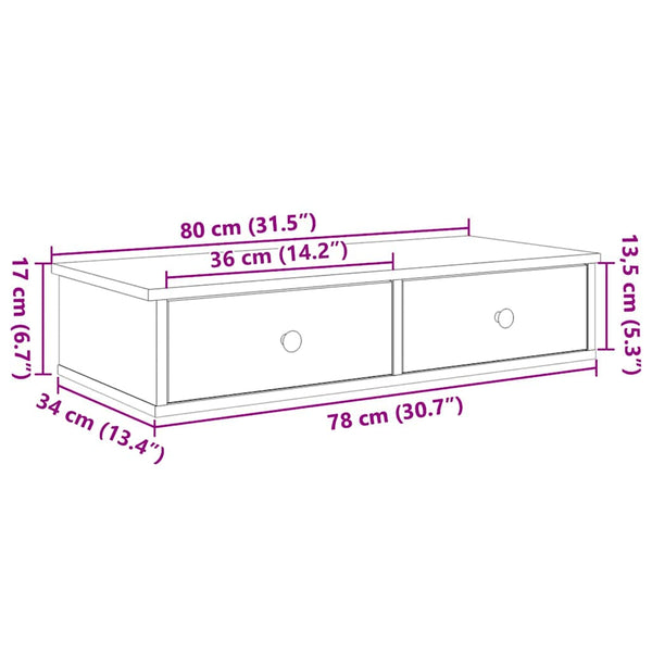 Wandregal mit Schubladen, Räuchereiche 80cm