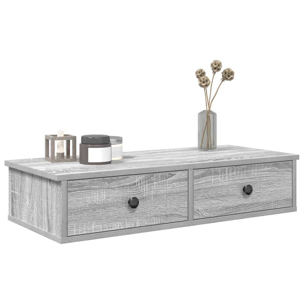 Wandregal Grau Sonoma mit Schubladen 80 cm