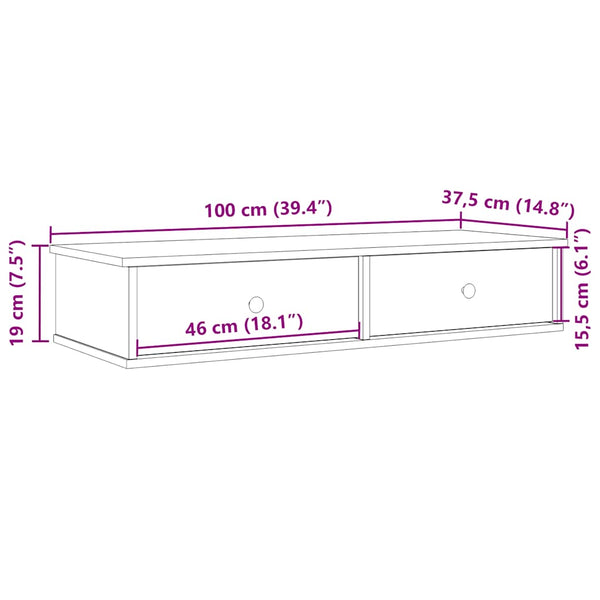Wandregal Schwarz mit Schubladen 100cm