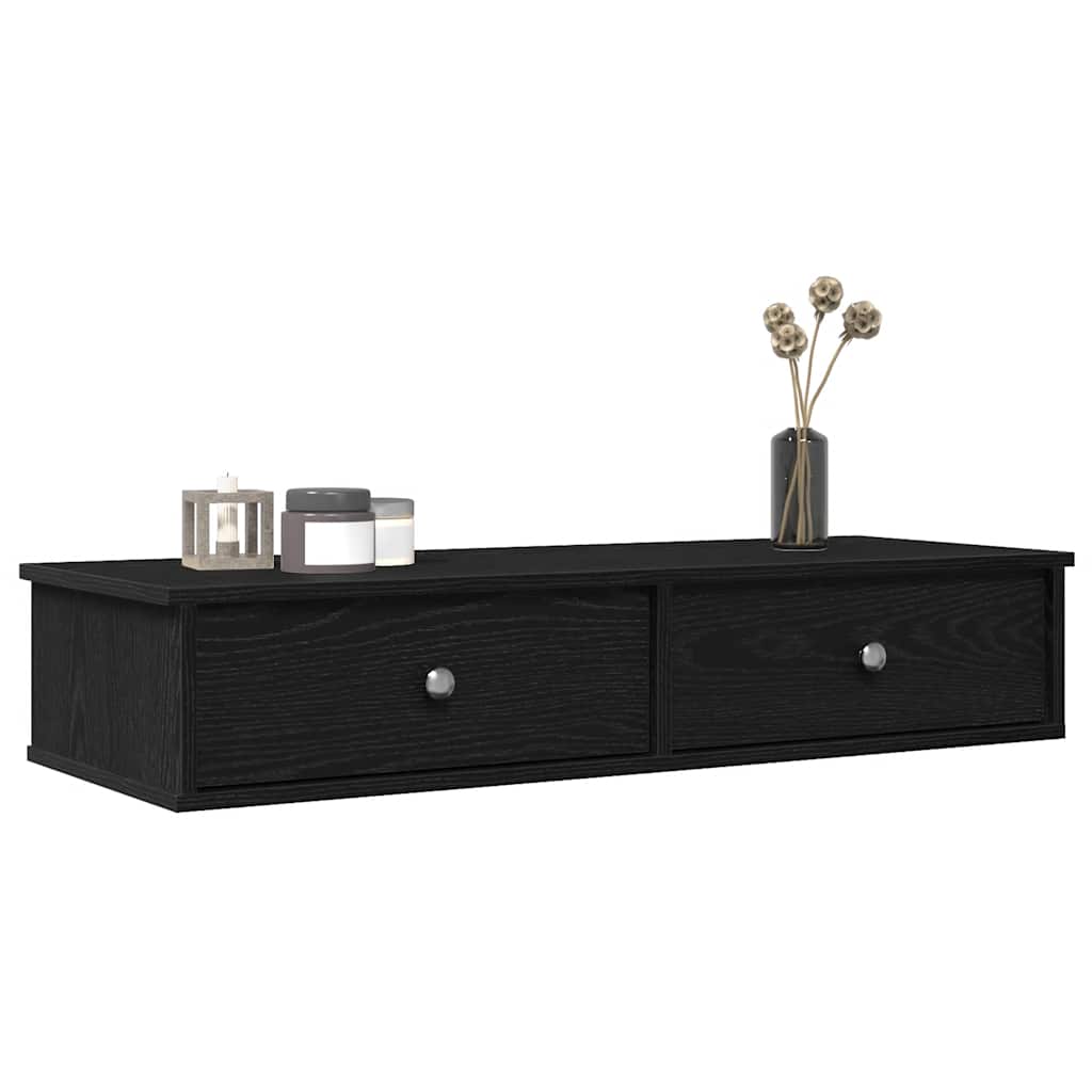 Wandregal Schwarz mit Schubladen 100cm