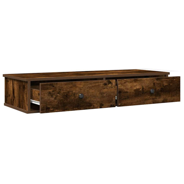 Wandregal Räuchereiche mit Schubladen 100cm