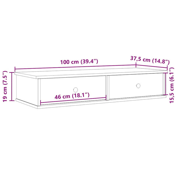 Wandregal Grau Sonoma mit Schubladen 100cm