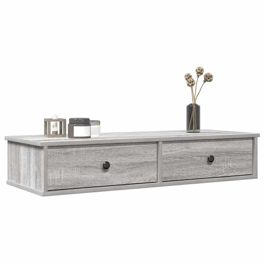 vidaXL Wall Shelf with Drawers Sonoma Grey 100x37.5x19 cm