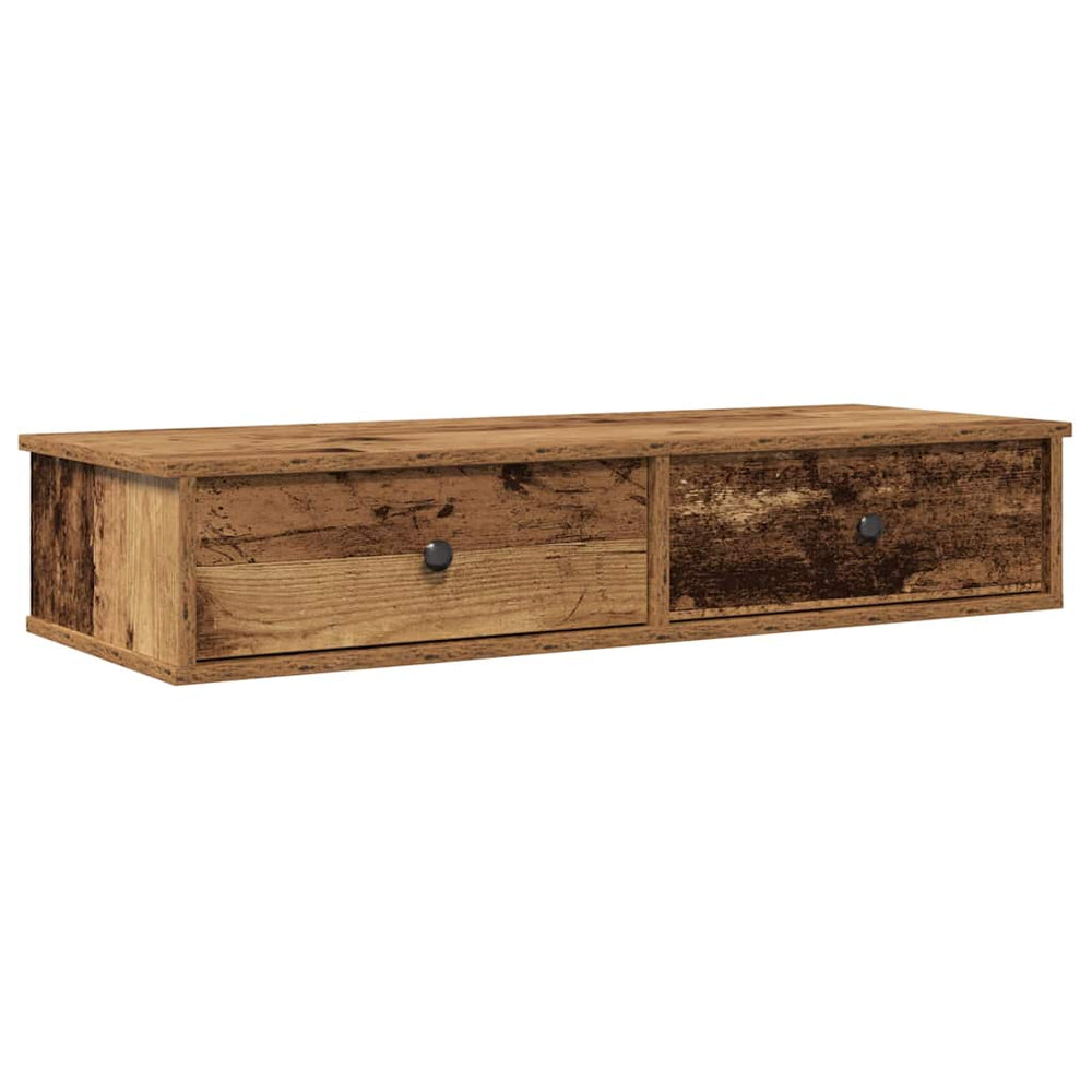 vidaXL Wall Shelf with Drawers Reclaimed Wood Look 100x37.5x19 cm