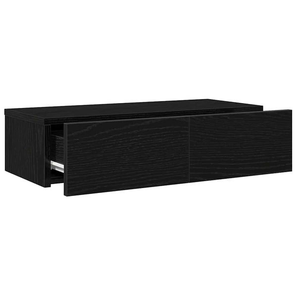 Schwarzes Wandregal mit Schubladen 60 cm