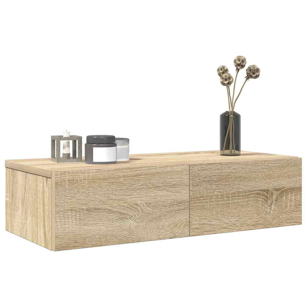 vidaXL Wall Shelf with Drawers Sonoma Oak 60x26.5x15 cm