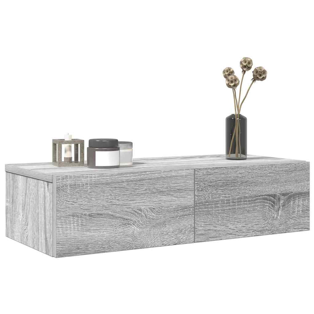 vidaXL Wall Shelf with Drawers Sonoma Grey 60x26.5x15cm Engineered Wood