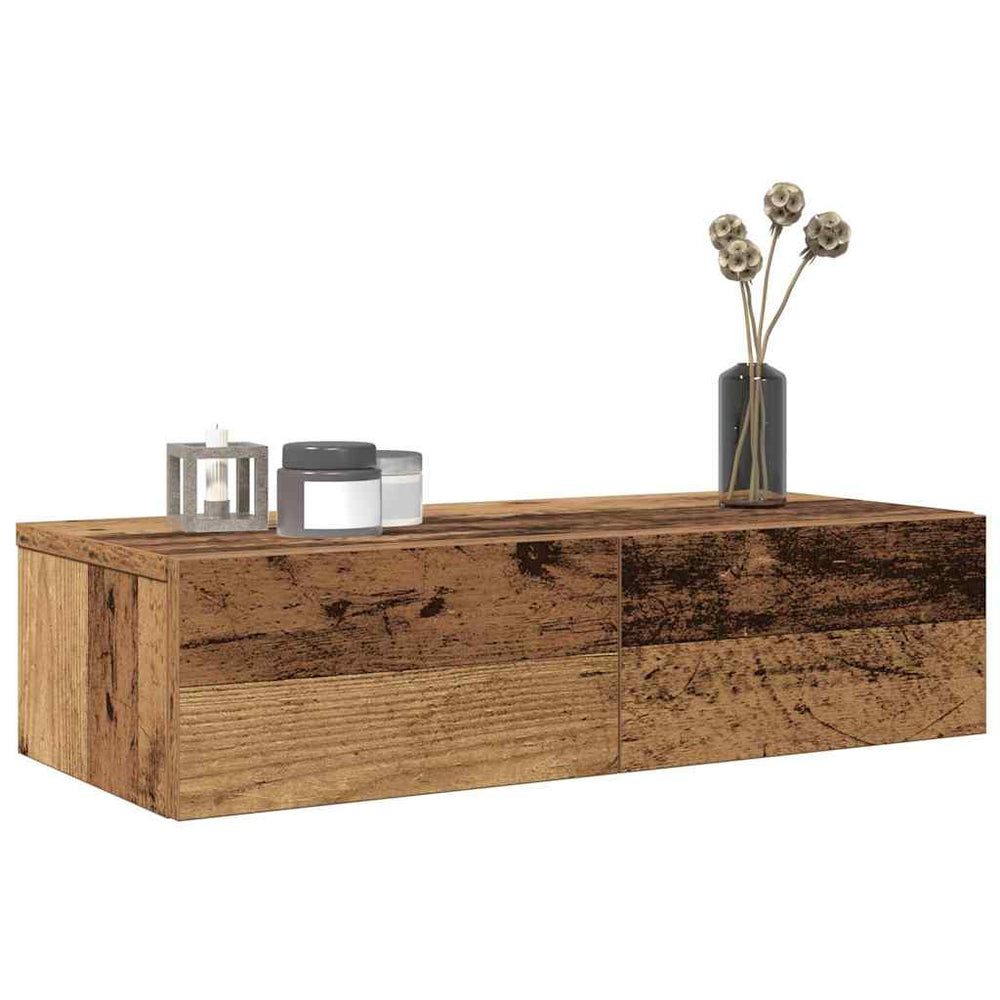 vidaXL Wall Shelf with Drawers Reclaimed Wood Look 60x26.5x15 cm