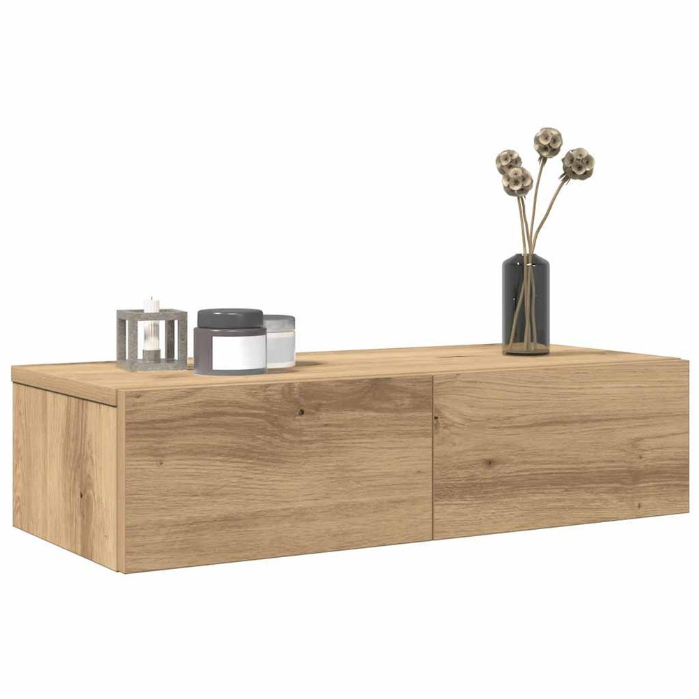 vidaXL Wall Shelf with Drawers Artisan Oak 60x26.5x15 cm