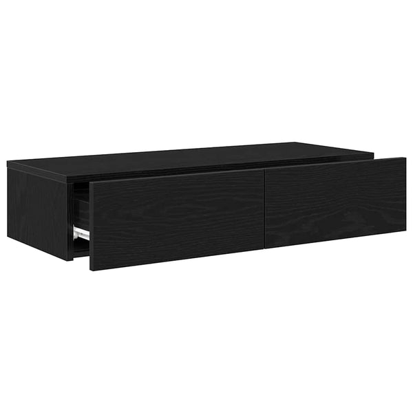 Wandregal Schwarz mit Schubladen 80cm