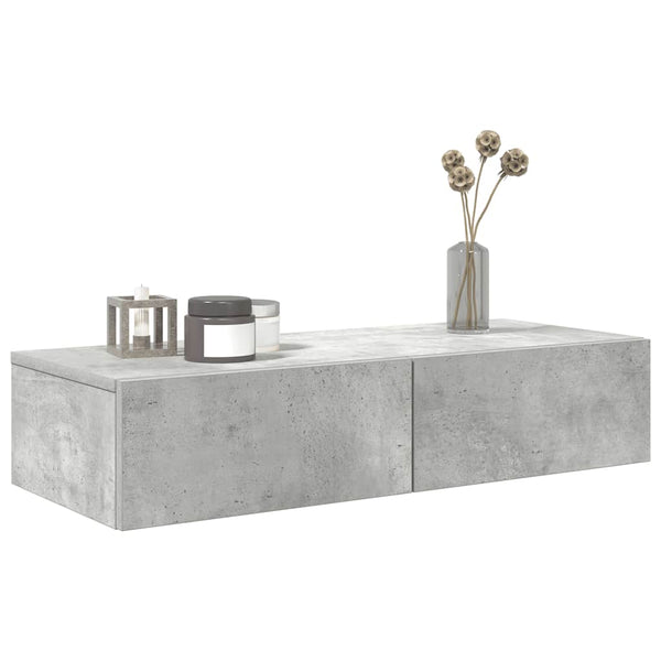 Wandregal Betongrau mit Schubladen 80 cm