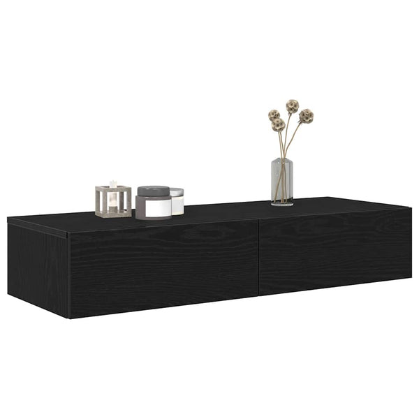 Wandregal Schwarz mit Schubladen 100cm