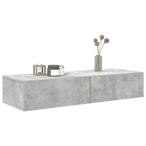 Wandregal Betongrau mit Schubladen 100 cm