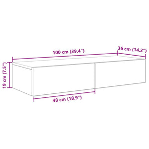 Wandregal Betongrau mit Schubladen 100 cm