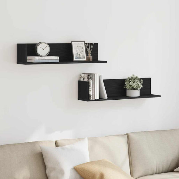 Schwarze Wandregale, 2er Set, 75 cm