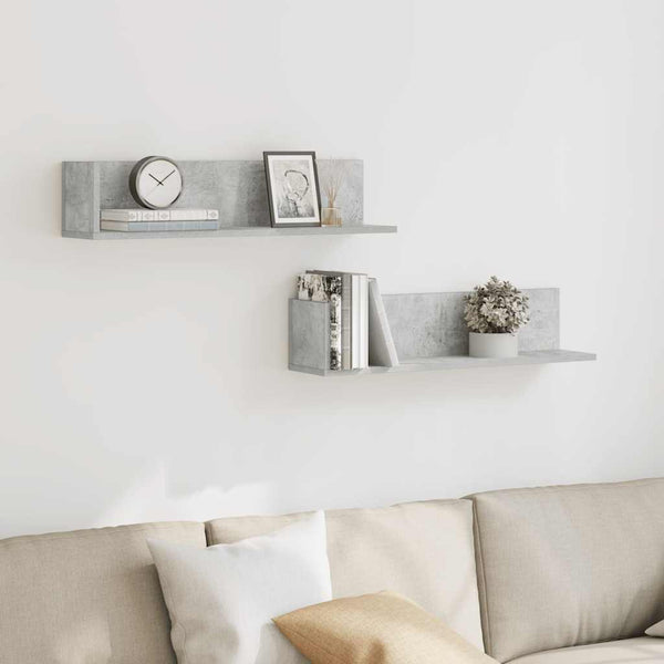 Wandregale, 2er Set, Betongrau, 75 cm