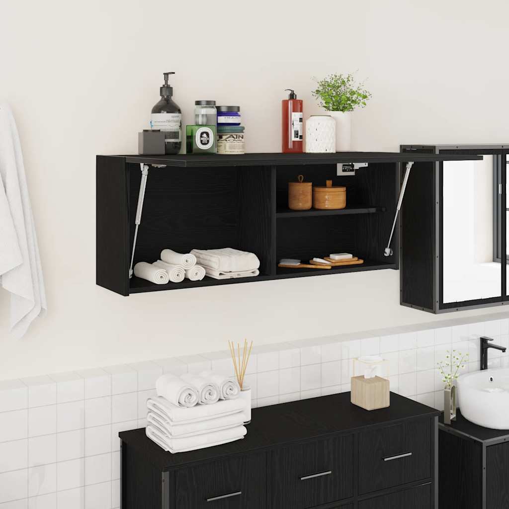 Schwarzer Bad-Wandschrank 100x25x40 cm