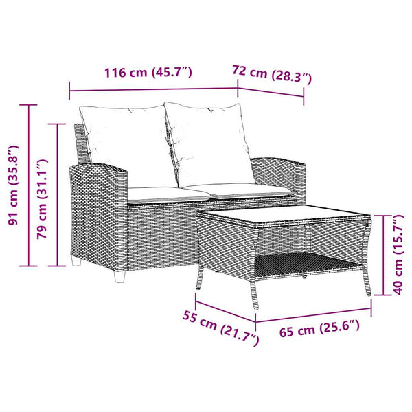 2-Sitzer Gartensofa mit Tisch & Kissen