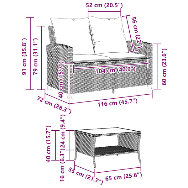2-Sitzer Gartensofa mit Tisch & Kissen