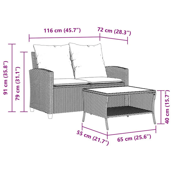 2-Sitzer Gartensofa mit Tisch & Kissen