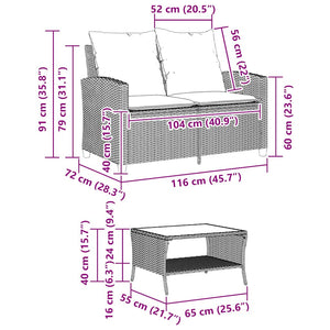 2-Sitzer Gartensofa mit Tisch & Kissen