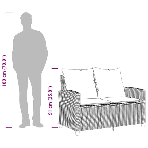 vidaXL 2-Seater Garden Sofa with Cushions & Table Light Grey Poly Rattan