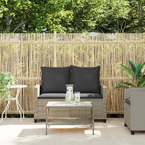 vidaXL 2-Seater Garden Sofa with Cushions & Table Light Grey Poly Rattan