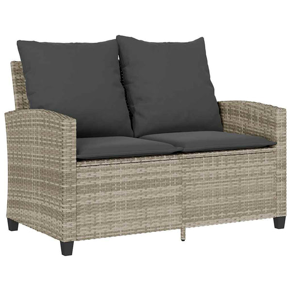 vidaXL 2-Seater Garden Sofa with Cushions & Table Light Grey Poly Rattan