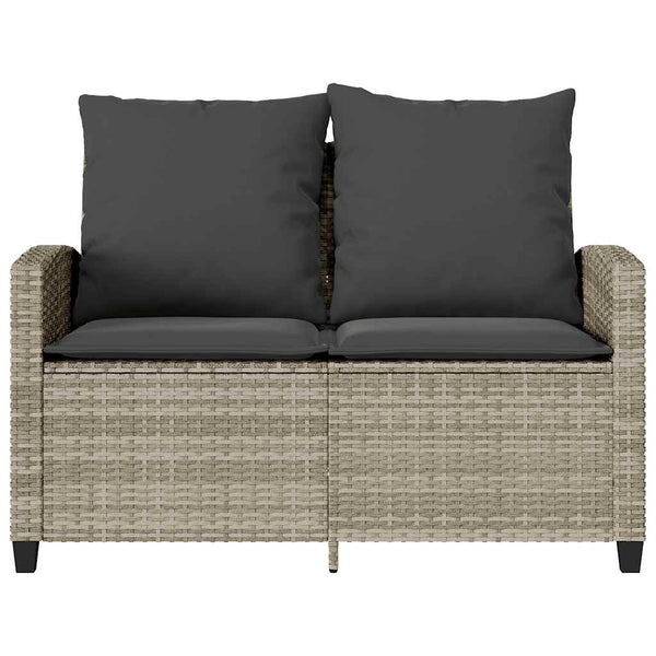 vidaXL 2-Seater Garden Sofa with Cushions & Table Light Grey Poly Rattan