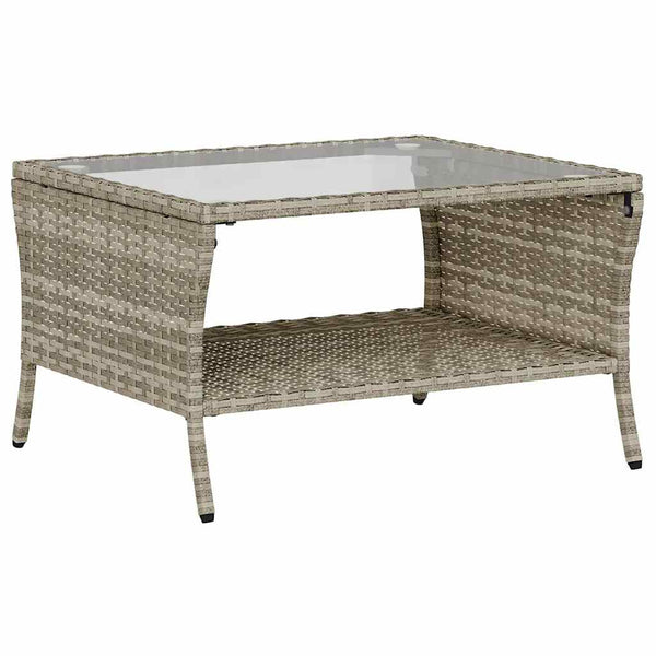 vidaXL 2-Seater Garden Sofa with Cushions & Table Light Grey Poly Rattan