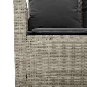 vidaXL 2-Seater Garden Sofa with Cushions & Table Light Grey Poly Rattan