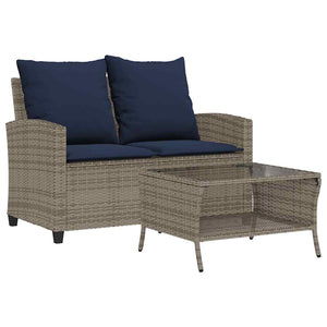 Gartensofa 2-Sitzer Grau Poly Rattan mit Tisch
