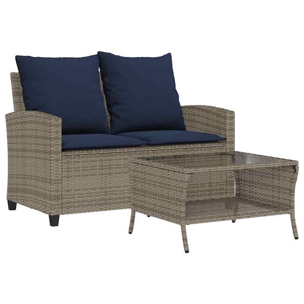 Gartensofa 2-Sitzer Grau Poly Rattan mit Tisch