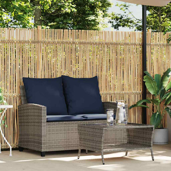 Gartensofa 2-Sitzer Grau Poly Rattan mit Tisch