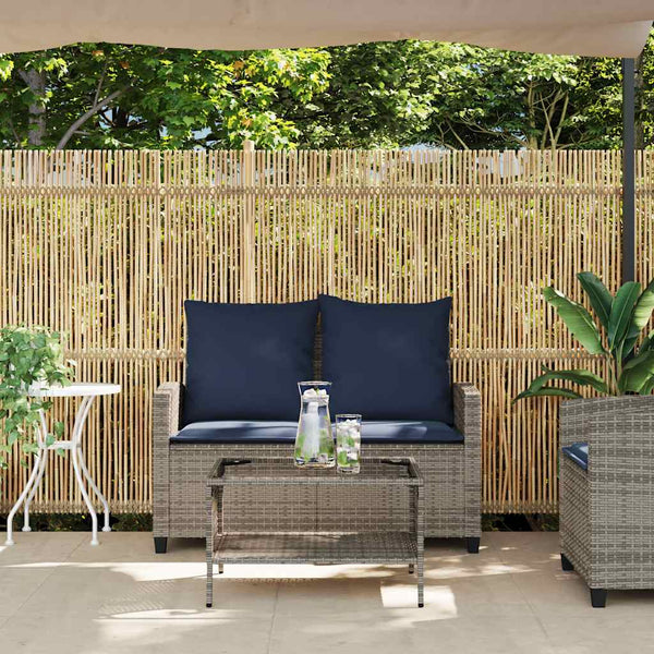 Gartensofa 2-Sitzer Grau Poly Rattan mit Tisch