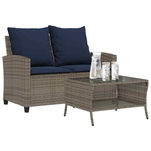 Gartensofa 2-Sitzer Grau Poly Rattan mit Tisch